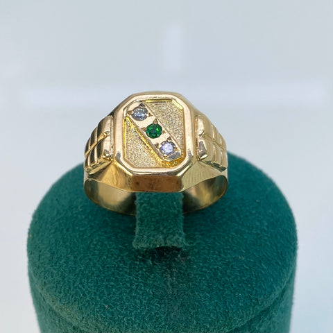 Anillo Circones Verdes Y Blancos Oro amarillo 18k / Talla 10 / 4,15 Gr