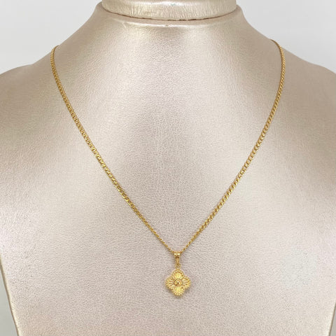 Set Cadena ● Cubana + Dije Trebol Oro amarillo 18k 2,24 Gr / 2 mm / 45 Cm *