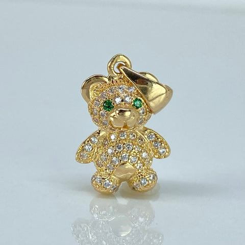 Dije Oso Circones Blancos Verdes Oro amarillo 3,25 Gr / 2,5 Cm