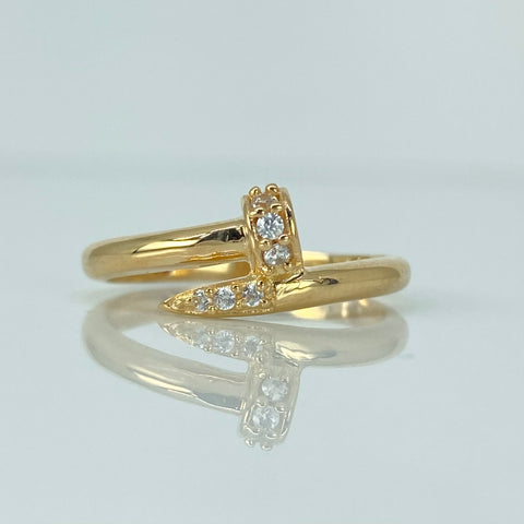 Anillo Clavo CT Circones Blancos Oro amarillo 18k / Talla 7 / 2,23 Gr *