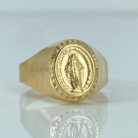 Anillo Sello Virgen Milagrosa Oro amarillo 18k / Talla 7 3/4 / 2,07 Gr *