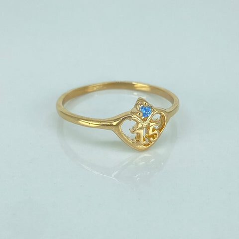 Anillo 15 Años Circon Celeste Oro amarillo 18k / Talla 7 1/4 / 1,5 Gr
