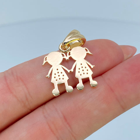 Dije Dos Niñas Con Circones POR FABRICACION Oro amarillo 18k 3,54 Gr *