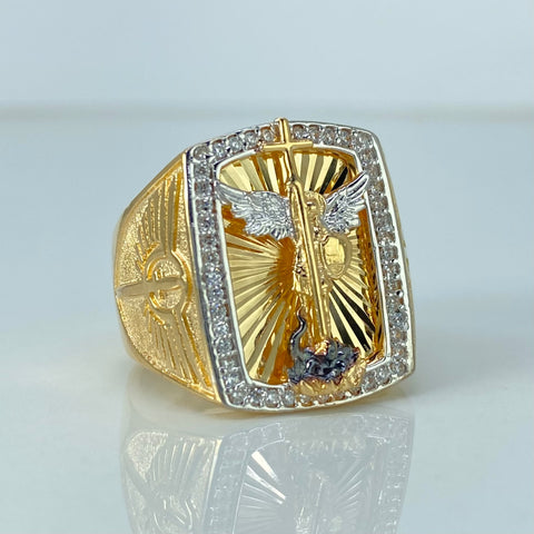 Anillo San Miguel Arcangel Circones Blancos Oro amarillo y Oro blanco / Talla 10 1/4 / 9,6 Gr †