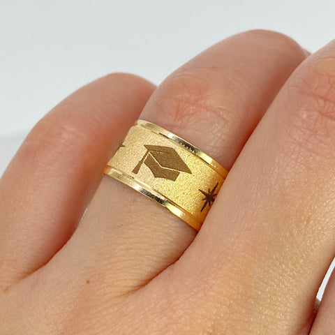 Anillo Argolla Diamantada Birrete Estrellas Oro amarillo 18k / Talla 7 / 2,62 Gr *