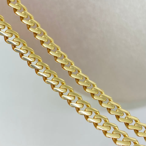 Cadena ● Cubana Circones Blancos Oro amarillo y Oro blanco 18k 13,71 Gr / 5 mm / 45 Cm *
