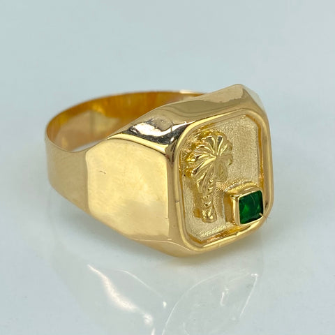 Anillo Sello Palma Circon Verde Oro amarillo 18k / Talla 11 1/2 / 3,53 Gr *