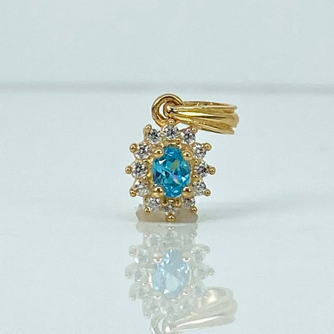 Dije + Topos Circones Blancos Celestes Oro amarillo 18k 3,5 Gr / 8 mm / 1,6 Cm *