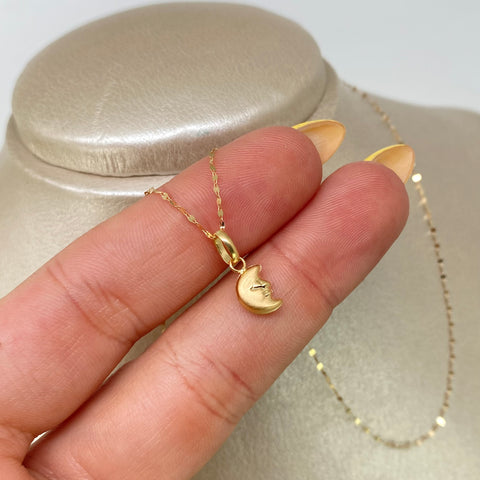 Set Cadena  Crispeta + Dije Luna Oro amarillo 18k 0,7 Gr / 1 mm / 50 Cm *
