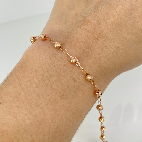 Pulso Aro Seguido Bola Diamantada Oro rosa 18k 2,92 Gr / 4 mm / 18,5 Cm *