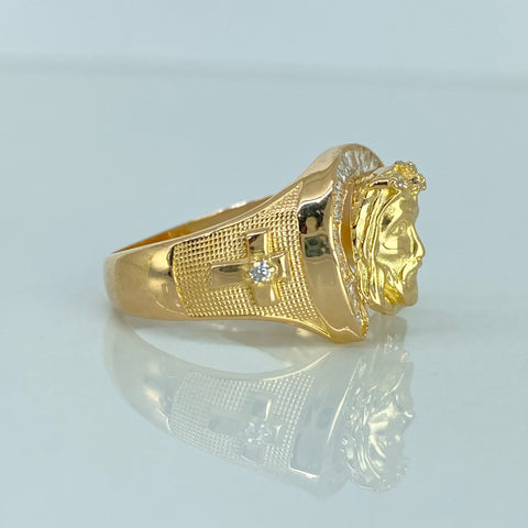 Anillo Rostro Jesus Circones Blancos Oro amarillo / Talla 10 3/4 / 6,52 Gr *