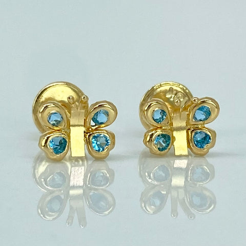 Topos Mariposa Circones Azules Oro amarillo 18k 0,6 Gr / 7,1 mm