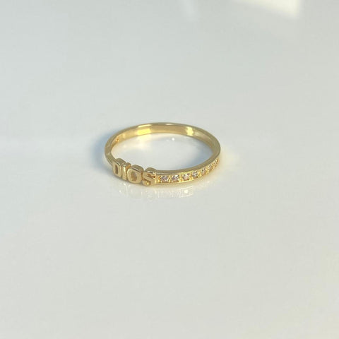 Anillo Dios Circones Blancos Oro amarillo 18k / Talla 6 3/4 / 1,08 Gr