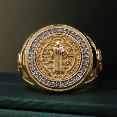 Anillo San Benito Circones Blancos Oro amarillo y Oro blanco 18k / Talla 10 1/4 / 10,40 Gr