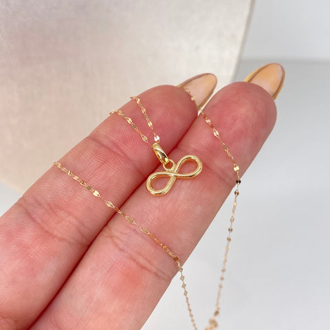 Set Cadena ● Crispeta + Dije Infinito Oro amarillo 18k 0,65 Gr / 1 mm / 50 Cm