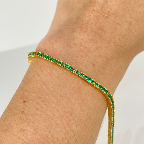 Pulso Tennis Circones Verdes NAC ESP Oro amarillo 18k +1 / 12,45 Gr / 2,6 mm / 18,6 Cm