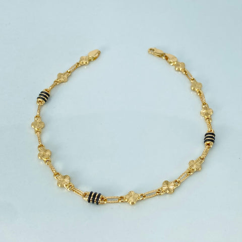 Pulso Rustico Trebol Diamantado Caucho Negro Oro amarillo 3,91 Gr / 5,3 mm / 21,3 Cm *