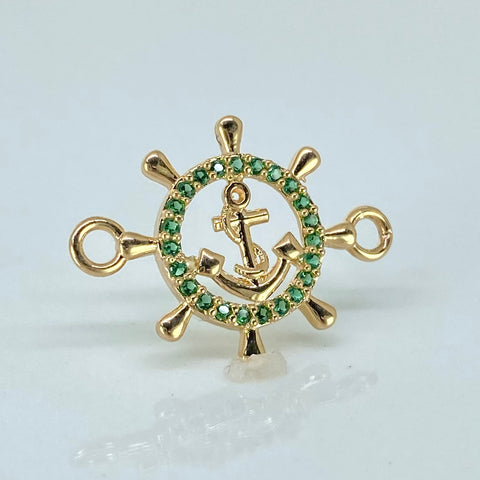 Herraje Timon Ancla Circones Verdes Oro amarillo 18k 1,07 Gr / 2,2 Cm †