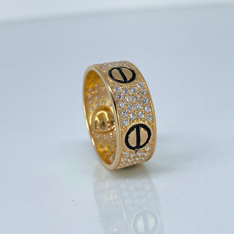 Anillo Tornillo CT Circones Blancos Negros Oro amarillo / Talla 10 1/2 / 7,4 Gr *