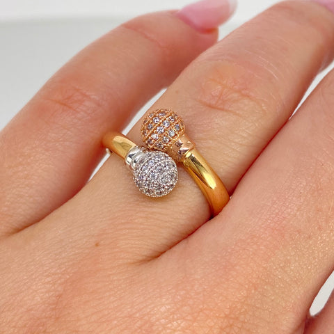 Anillo Tu Y Yo Circones Blancos Tres oros / Talla 7 / 3,12 Gr / 6 mm *