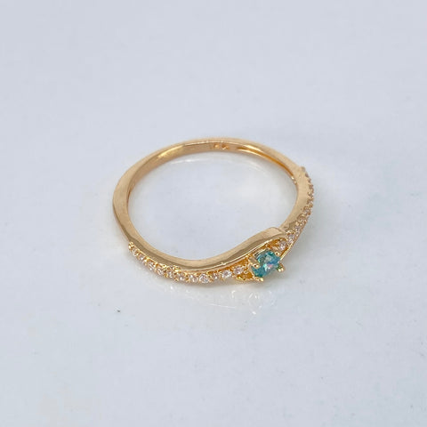 Anillo Solitario Circon Azul Blancos Oro amarillo / Talla 7 1/4 / 1,75 Gr *