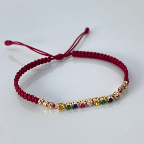 Pulsera tejida Herraje Circones Colores / BD 6uni 3mm / Hilo Rojo Oro amarillo y Oro rosa 1,53 Gr †