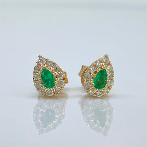 Topos Lagrima / 40 Pts De Esmeraldas / 24 Pts De Diamantes Oro amarillo 18k 2,50 Gr / 7,6 mm †