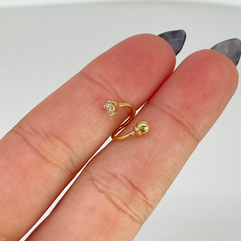 Piercing Espiral Circones Blancos / Oro Amarillo 18k (Joya) / 0,53 gr / 3,4 mm / (Oreja) †