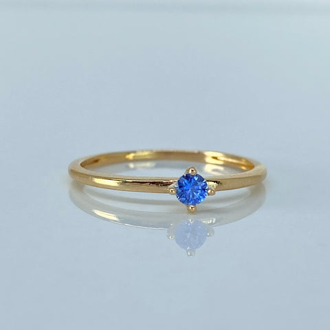 Anillo Solitario Circon Azul Oro amarillo / Talla 7 / 1,3 Gr *