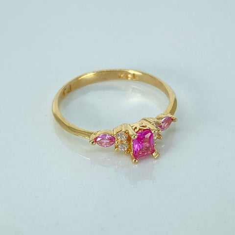 Anillo Solitario Circones Rosas Blancos Oro amarillo 18k / Talla 6 3/4 / 1,76 Gr