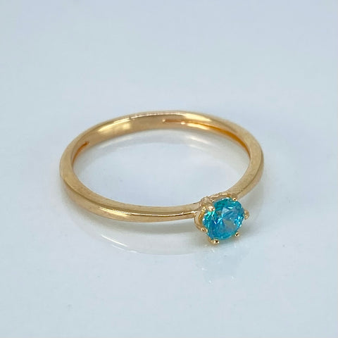 Anillo Solitario Circon Azul Oro amarillo / Talla 6 / 1,55 Gr