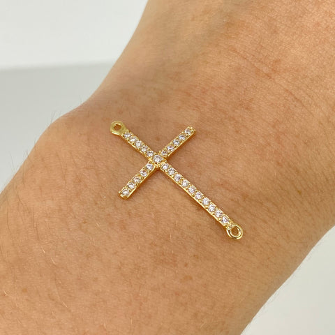 Herraje Cruz Circones Blancos Oro amarillo 18k 1 Gr / 3 Cm  †