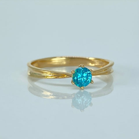 Anillo Solitario Circon Azul Oro amarillo / Talla 6 1/2 / 1,62 Gr †