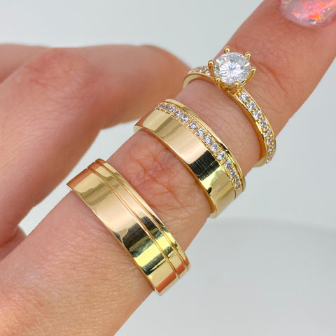 Anillo Argollas Matrimonio Con Anillo Solitario Circón Blanco POR FABRICACIÓN Oro amarillo 18k / Talla 7 / 18,14 Gr *