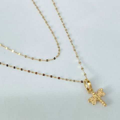 Set Cadena ● Crispeta + Dije Libelula Oro amarillo 18k 0,62 Gr / 1 mm / 45 Cm †