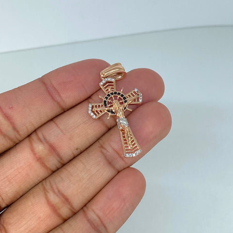 Dije Cruz Circones Blancos Negros Oro blanco y Oro rosa 4,2 Gr / 4,4 Cm *