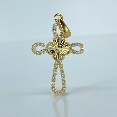 Dije Trebol Diamantado Circones Blancos Oro amarillo 2,2 Gr / 3,5 Cm