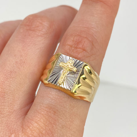 Anillo Cruz Cristo Oro amarillo y Oro blanco 18k / Talla 11 3/4 / 3,81 Gr