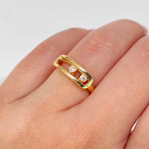 Anillo ● MSS Circones Blancos Oro amarillo 18k / Talla 5 3/4 / +3 / 2,9 Gr *