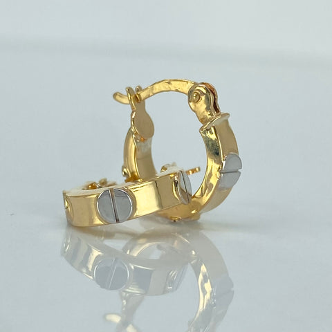 Candongas Tornillos Oro amarillo y Oro blanco 18k 1,71 Gr / 1,4 Cm  *