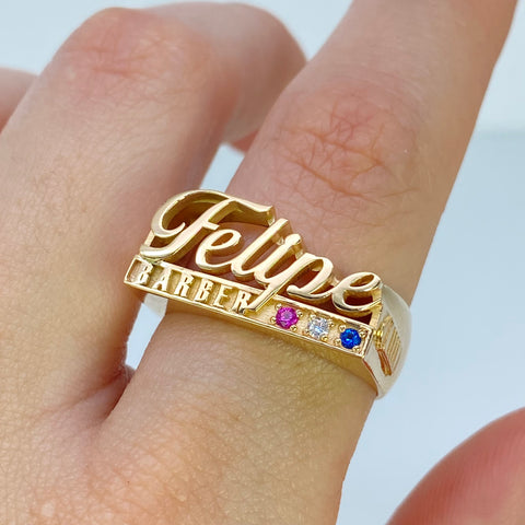 Anillo Nombre Personalizado Con Circones POR FABRICACION Oro amarillo 18k / Talla 9 / 8,29 Gr *