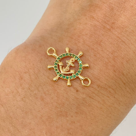 Herraje Timon Ancla Circones Verdes Oro amarillo 18k 1,07 Gr / 2,2 Cm †
