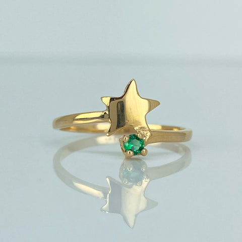 Anillo Estrella Circon Verde Oro amarillo 18k / Talla 6 3/4 / 1,5 Gr