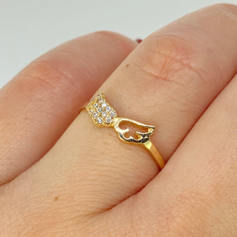Anillo Alas Circones Blancos Oro amarillo 18k / Talla 6 1/2 / 1 Gr †