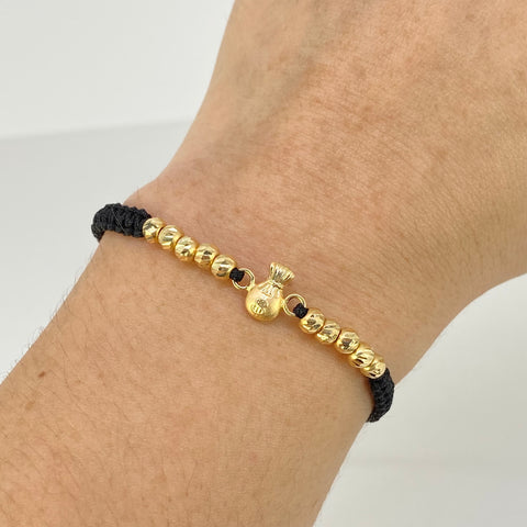 Pulsera tejida Herraje Bolsa Dinero / BD 10uni 4mm / Hilo Negro Oro amarillo 18k 1,0 Gr *