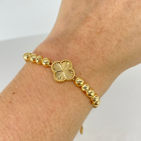Pulsera tejida Herraje Trebol / BD BL 10uni 5mm / Hilo Beige Oro amarillo 18k 3,4 Gr *