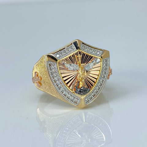Anillo San Miguel Arcangel Circones Blancos Tres oros / Talla 10 1/4 / 10,42 Gr