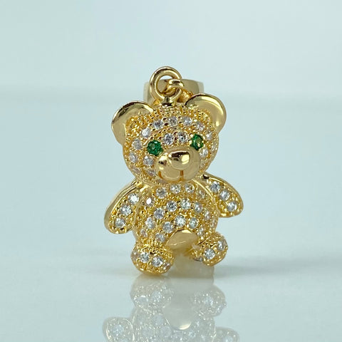 Dije Oso Circones Blancos Verde Oro amarillo 18k 3,3 Gr / 2,5 Cm