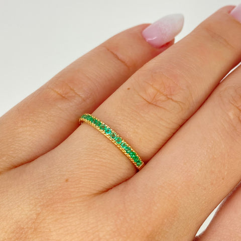 Anillo Churumbela 20 Esmeraldas 0.2CT Oro amarillo 18k / Talla 5 3/4 / 1,25 Gr / 1,3 mm  *