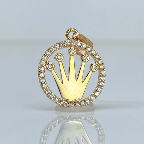 Dije Corona RX Circones Blancos Oro amarillo 18k 1,77 Gr / 2 Cm *